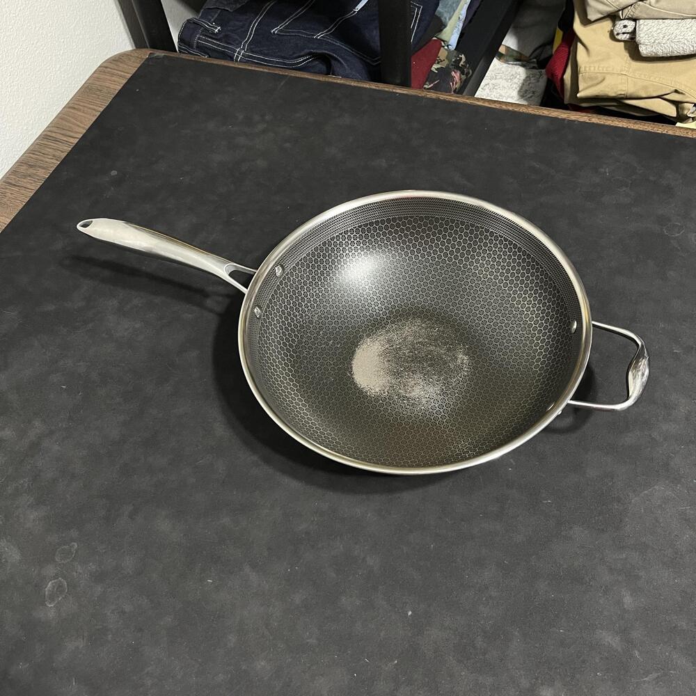 HexClad 12 Inch Stainless Steel Hybrid Non Stick Wok Silver Induction Cookware